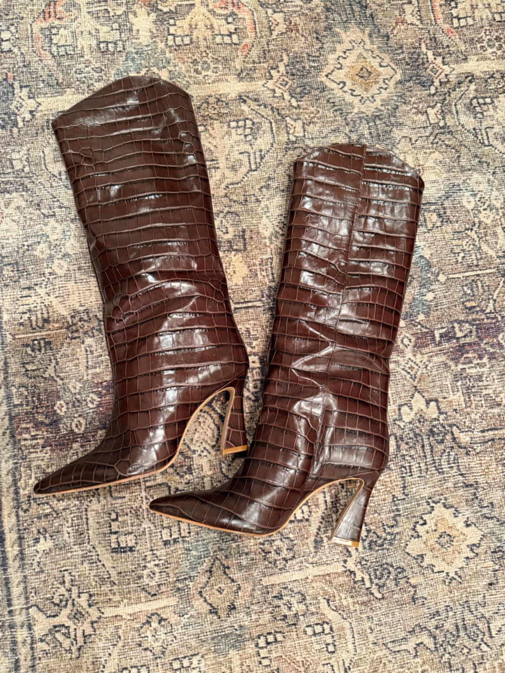 SCHUTZ Brown Croc-Embossed Over-the-Knee Boots